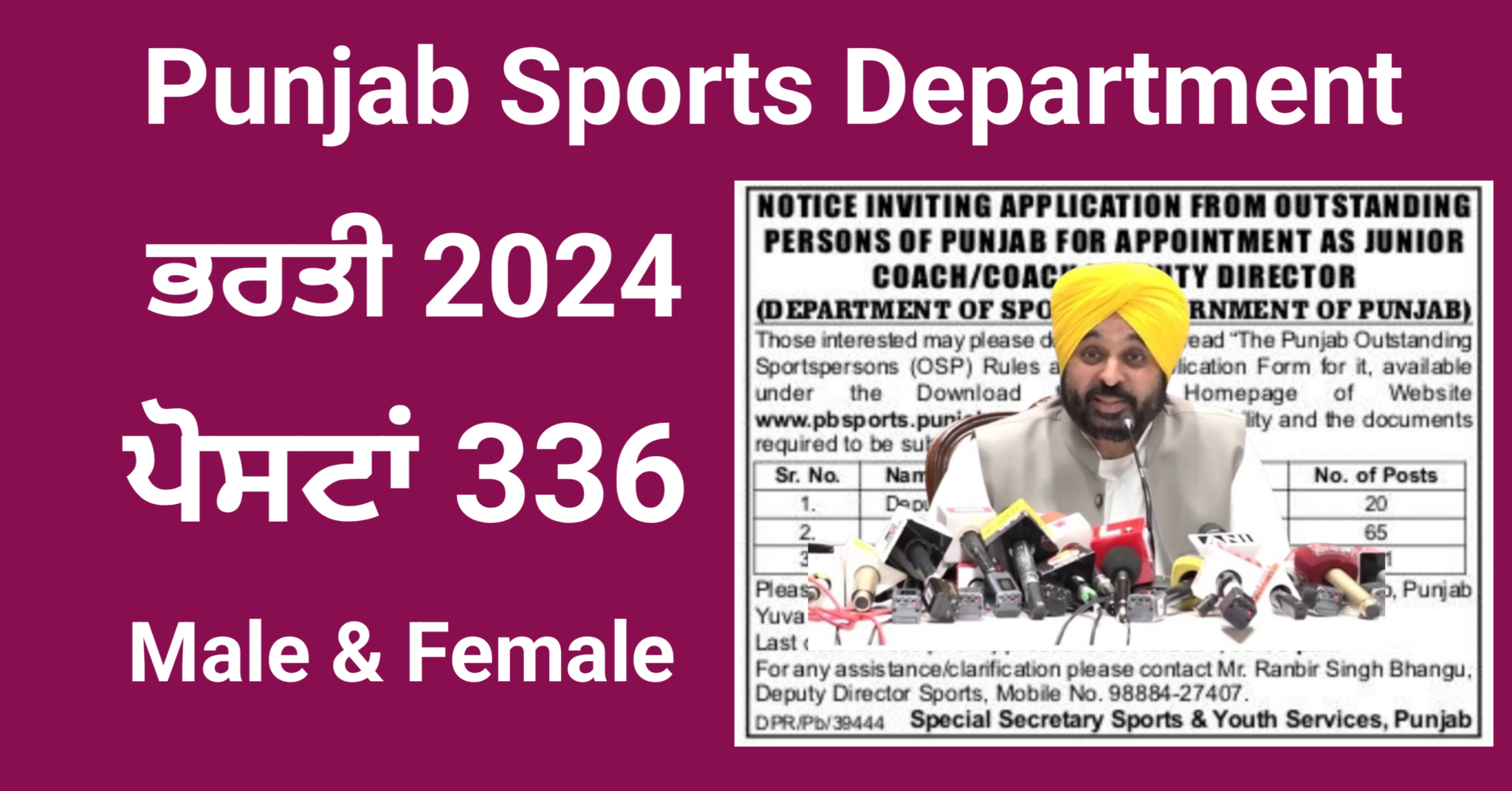 Punjab Sports Department Recruitment 2024 | Punjab Govt Jobs 2024 ...