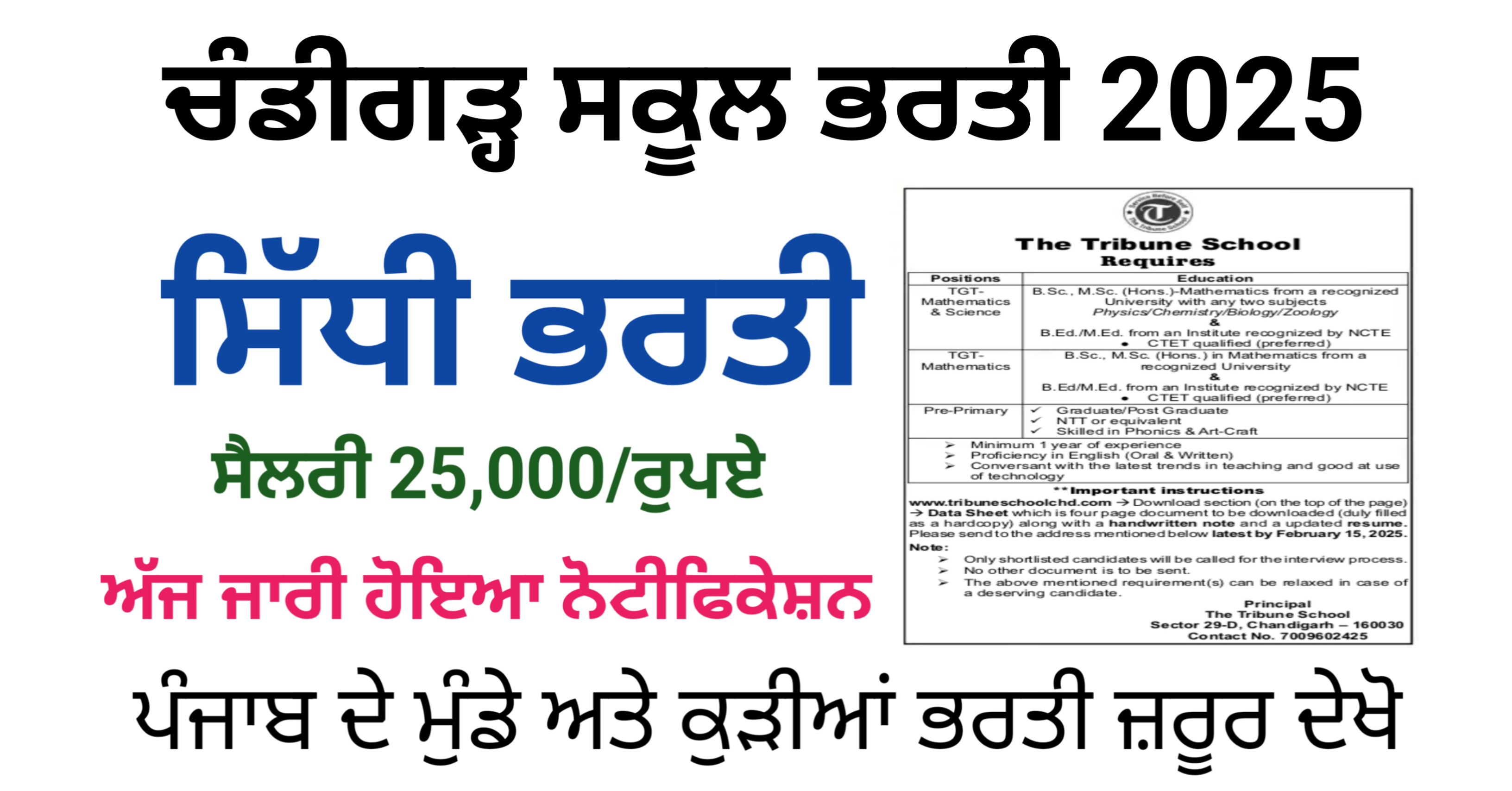 Chandigarh School Recruitment 2025