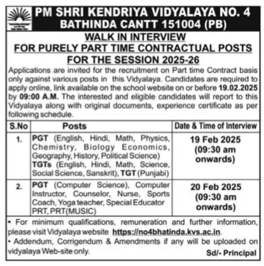 Punjab KVS Recruitment 2025