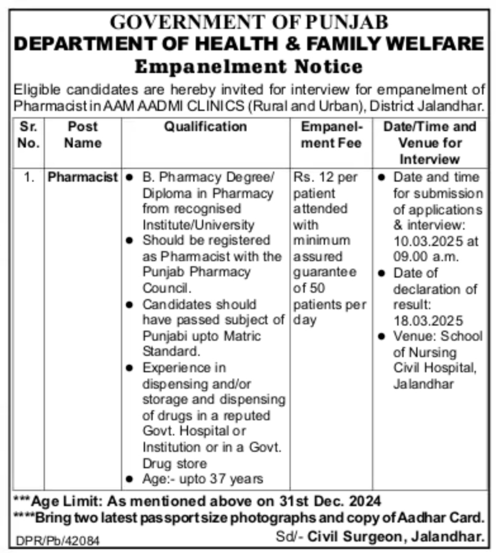 Punjab Mohalla Clinic Recruitment 2025