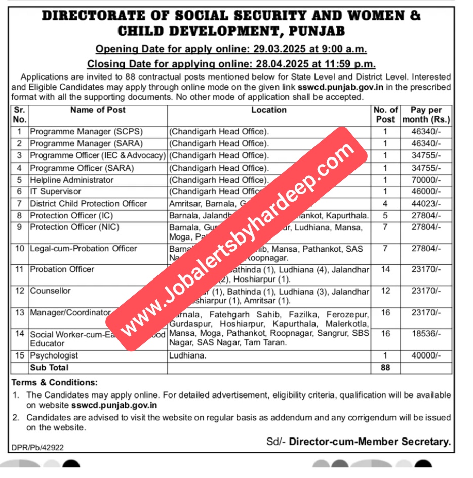 Punjab Women and Child Development Recruitment 2025